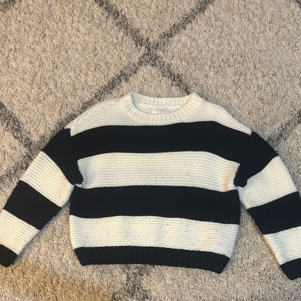 Zara Monochrome Striped Crew Neck Sweater